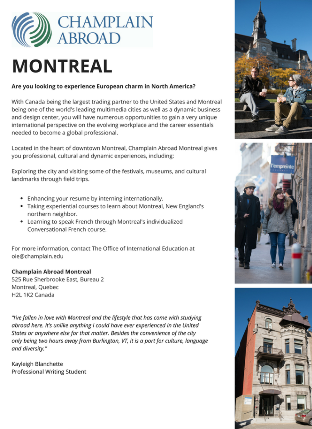 Montreal Brochure Text